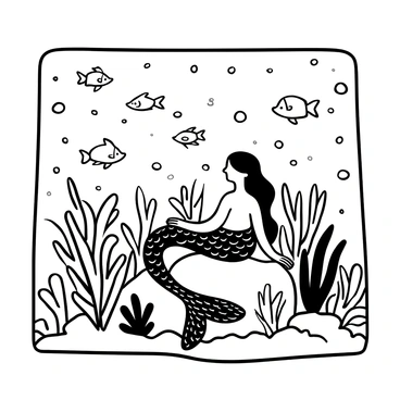 A card depicting a serene mermaid lagoon with colorful coral and fish