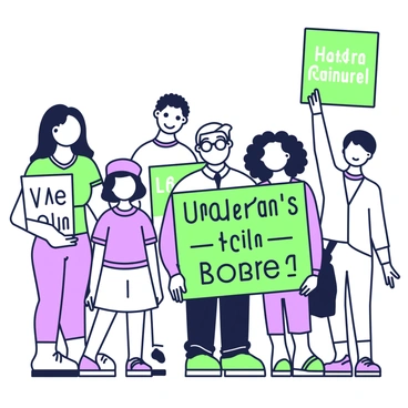 A diverse group of individuals stands together in a public space, each holding signs with messages advocating for "unalienable rights." The group includes people of various ethnicities and ages. In the foreground, a young woman with curly hair holds a large sign with bold text. Next to her, an older man with glasses is holding a sign with a different message, and a teenage girl stands beside him, her sign raised high. In the background, a middle-aged woman with long hair can be seen smiling as she holds a colorful sign. The gathering conveys a sense of unity, with everyone facing forward, showing determination and hope.