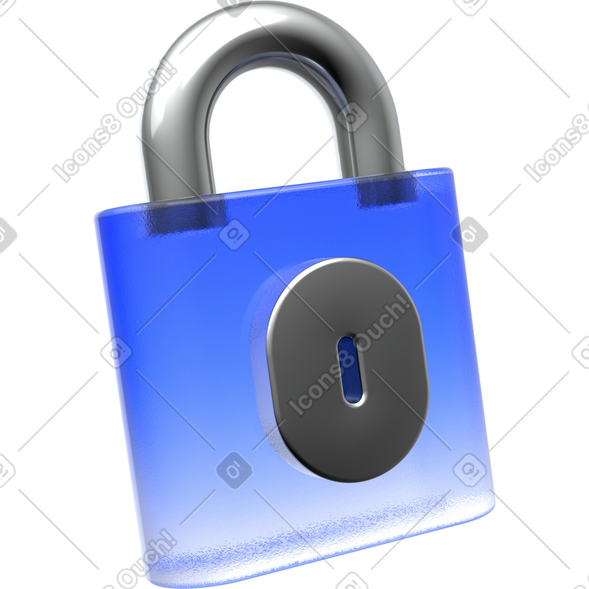 Blue padlock icon, data privacy concept, translucent glass render illustration in PNG, SVG