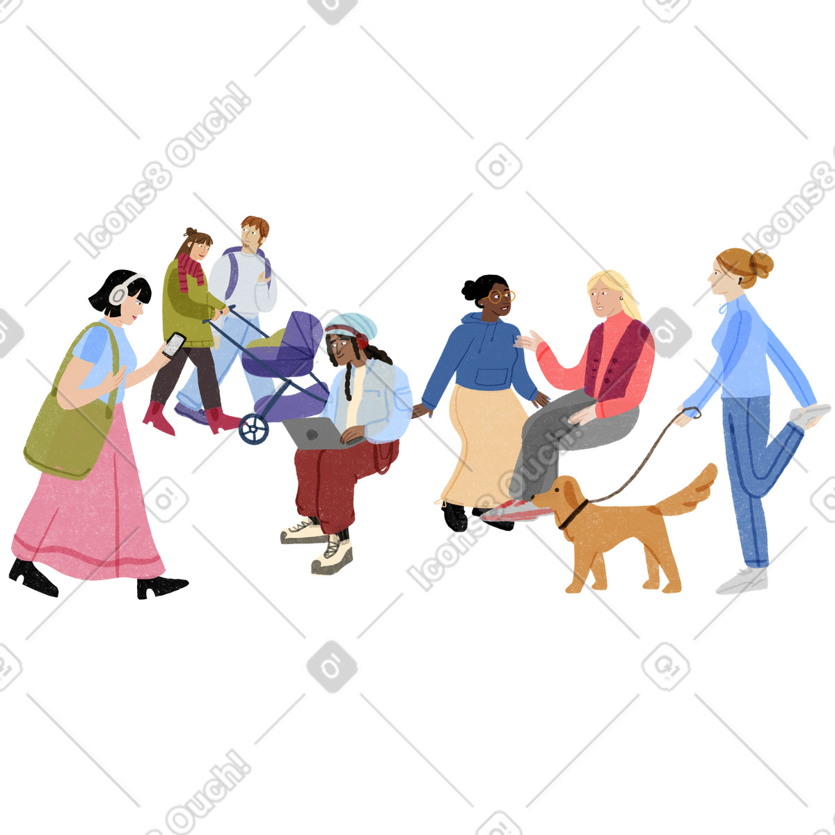 Menschenmenge, die im park herumläuft-Illustration Public-Stil als Download in PNG, SVG