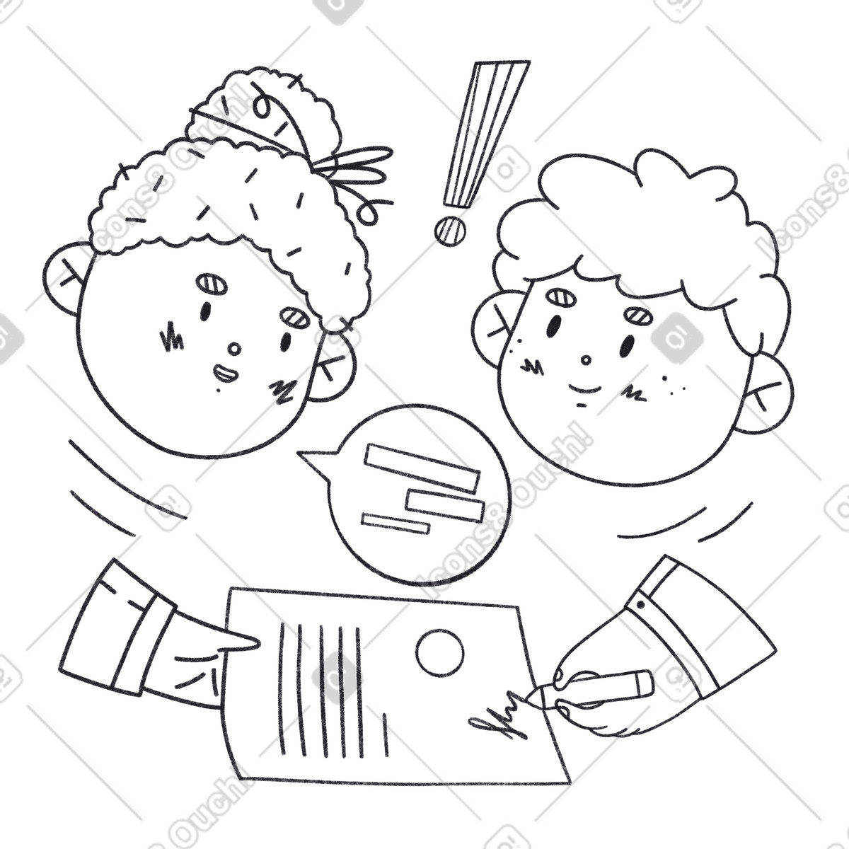 Man confirms the transaction with his signature on paper illustration in Bonbon Line style download in PNG, SVG