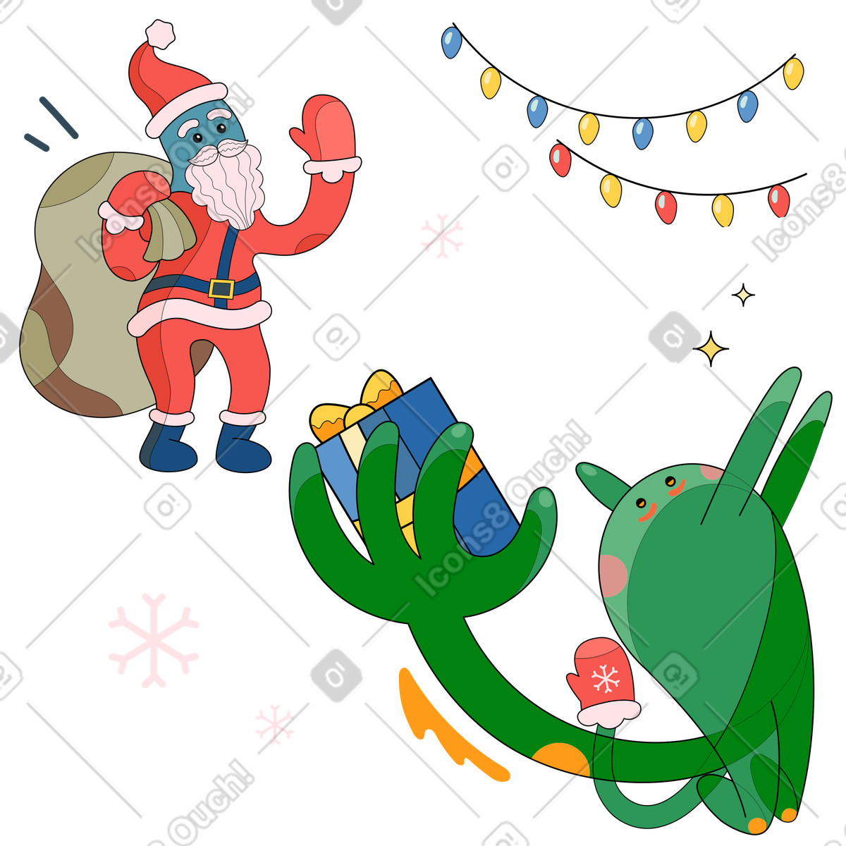 Santa consegna regali illustrazione in stile Surr scarica in PNG, SVG