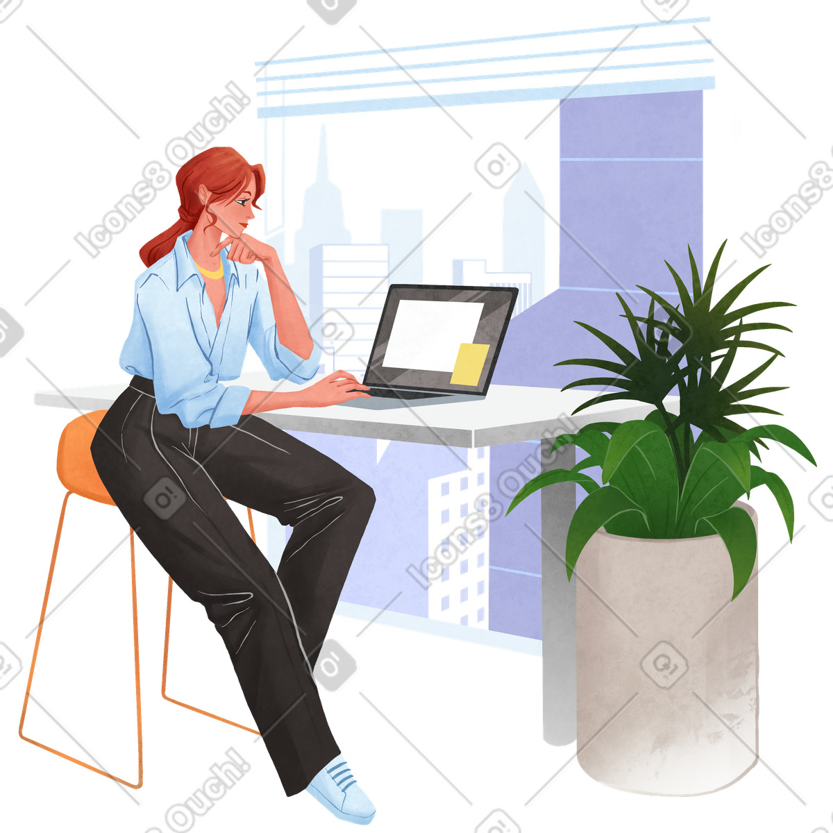 Lifestyle スタイルの Woman working in office のイラストをPNG、SVG形式でダウンロード