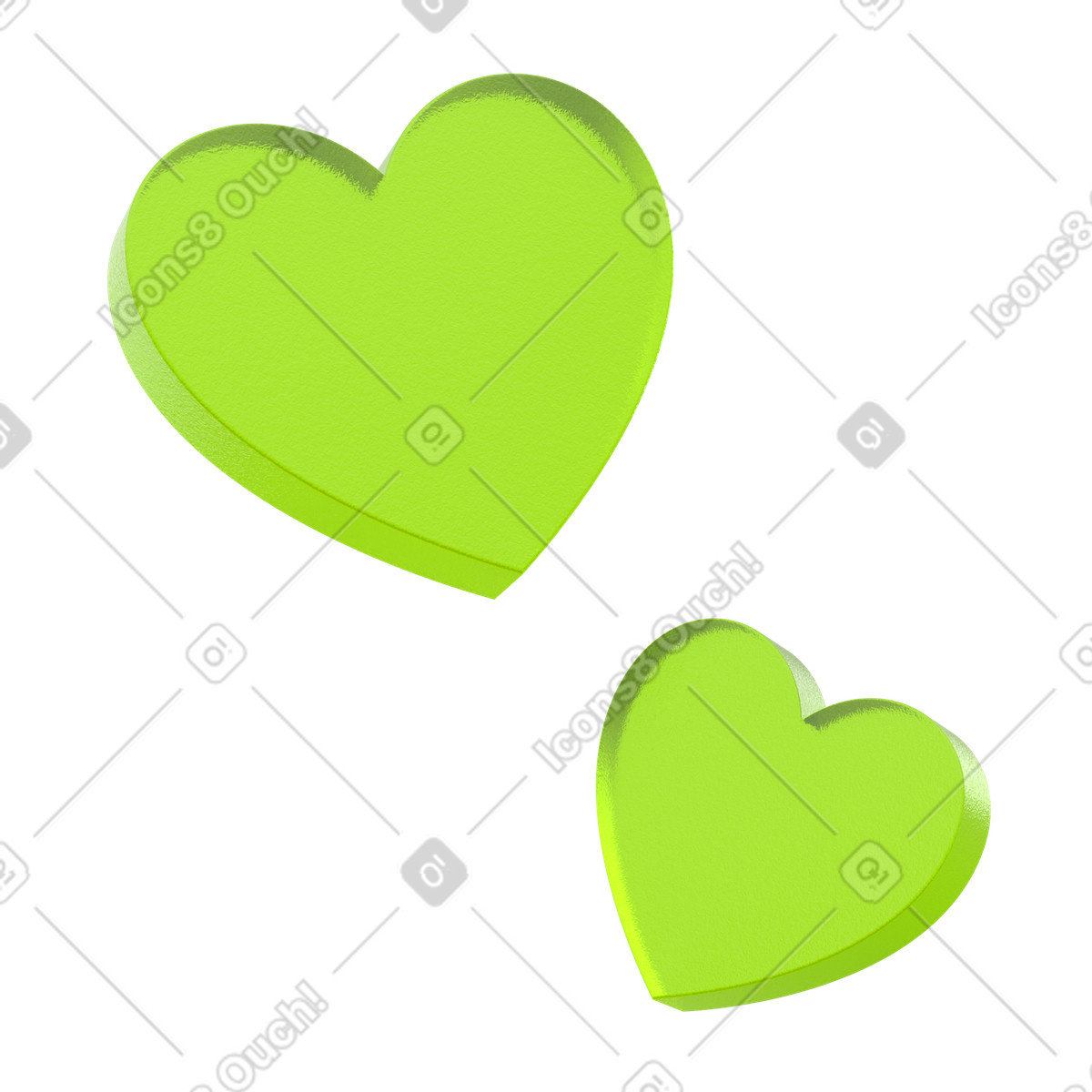 Green glass heart icons, love emoji symbol, ui reaction element illustration in PNG, SVG