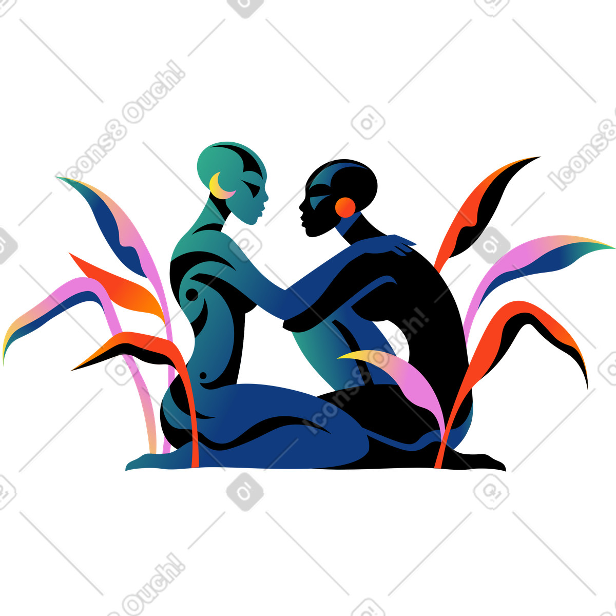 Illustration Femme africaine encadrant une autre dans le style Amani à télécharger aux formats PNG, SVG
