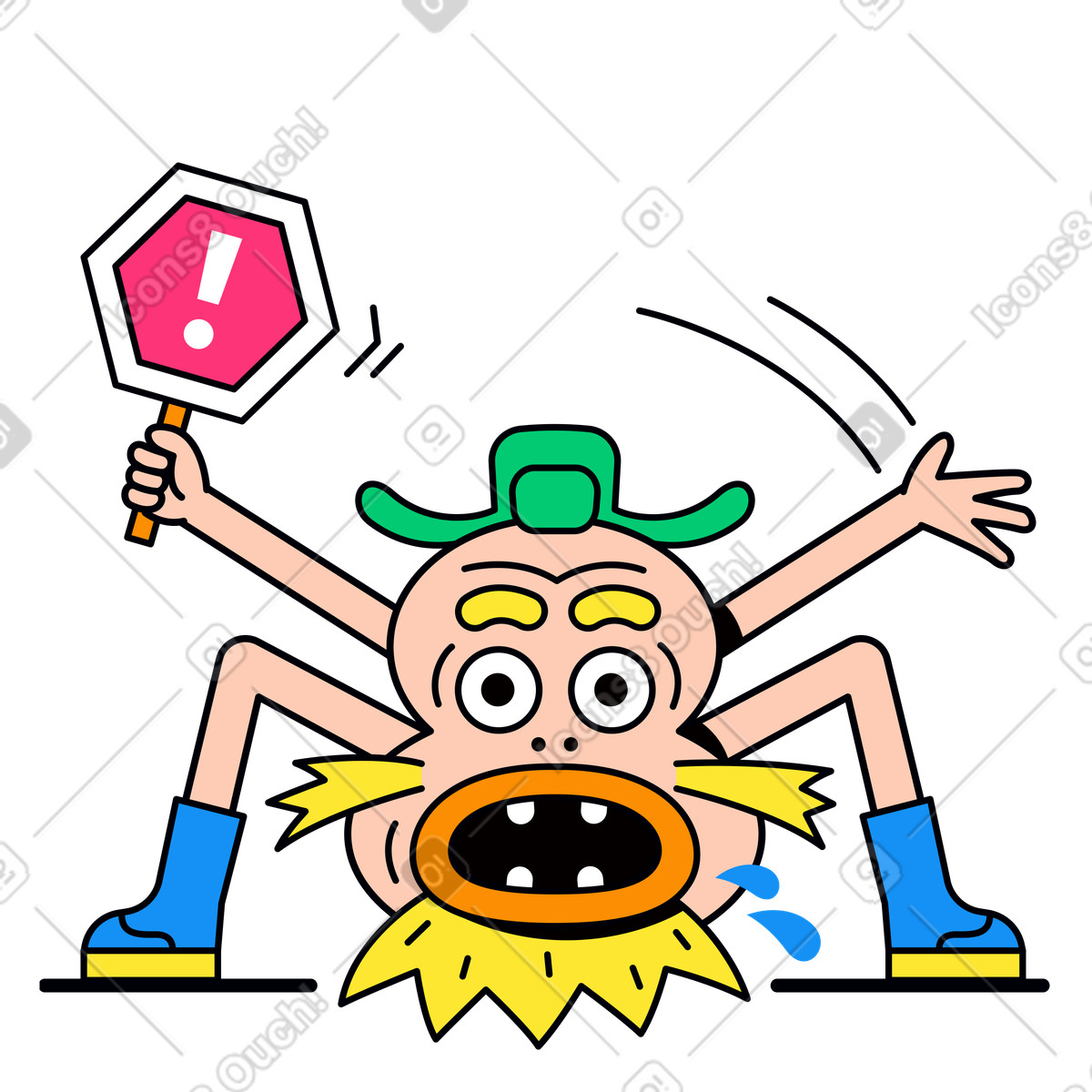 Иллюстрация Bearded character with warning sign, Bad gateway or problem notification в стиле Droll — скачать в форматах PNG, SVG