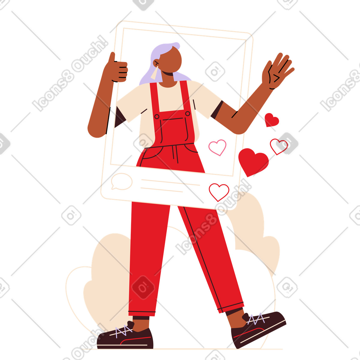 Influencer getting likes on a post illustration in Folks style download in PNG, SVG