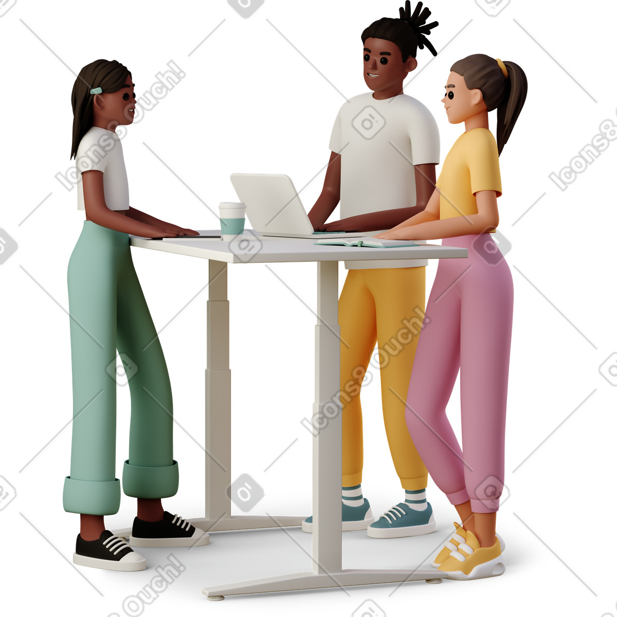 3D Casual life 스타일의 Young people discussing team project 일러스트레이션 PNG, SVG 다운로드