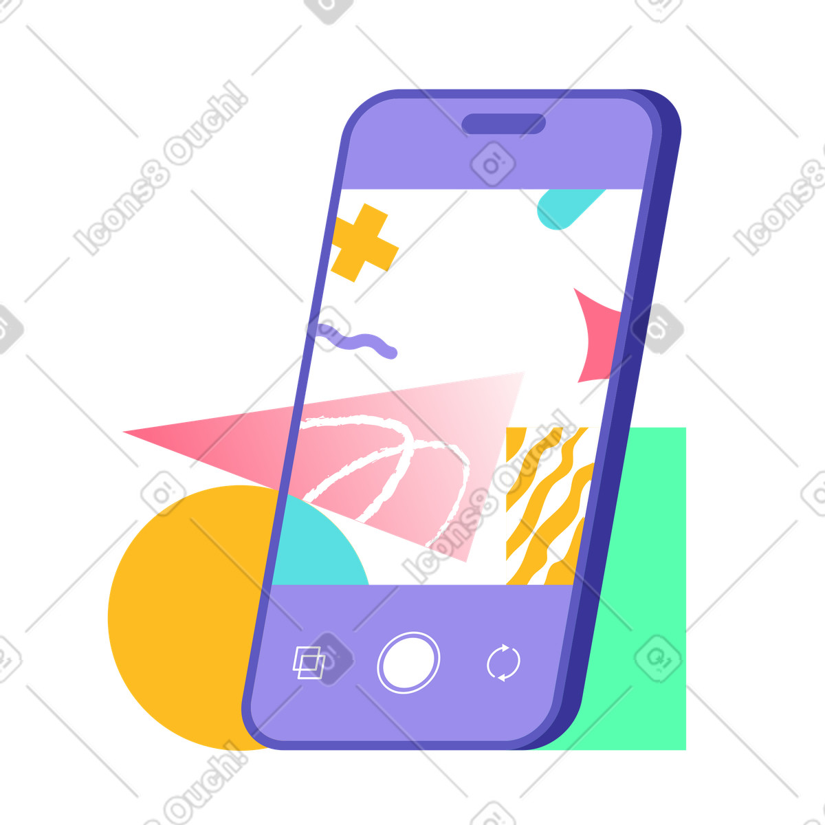 Smartphone displaying AR geometric shapes, Augmented reality technology illustration in Bright style download in PNG, SVG