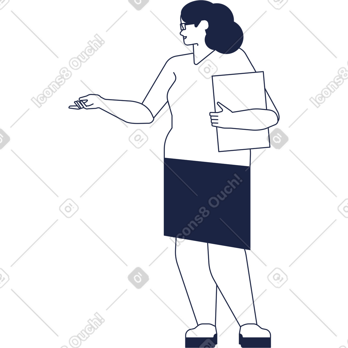 Female speaker with folder of papers in her hand illustration Urban Line style download PNG, SVG