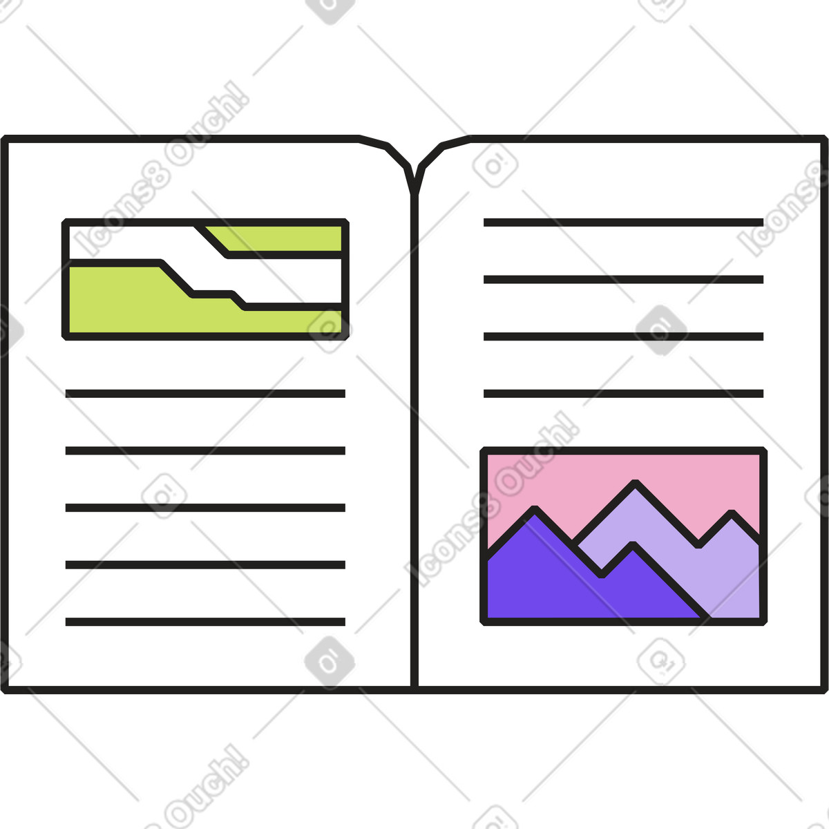 Libro illustrato aperto illustrazione in stile Dazzle scarica in PNG, SVG