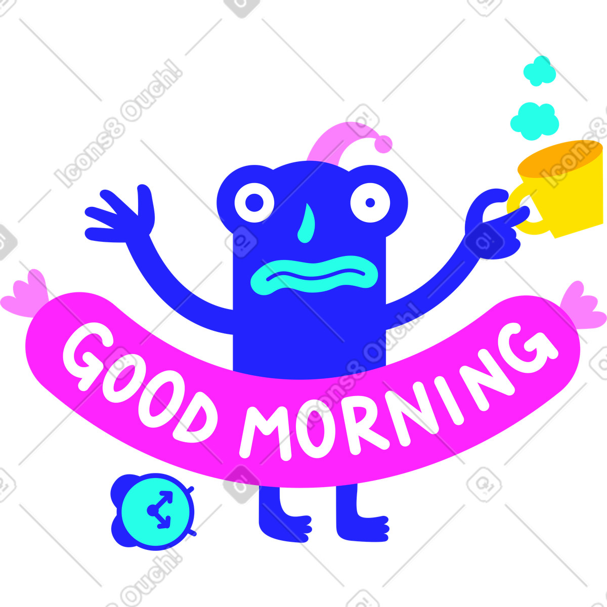 Lettering sticker good morning on sausage text illustration in style download in PNG, SVG