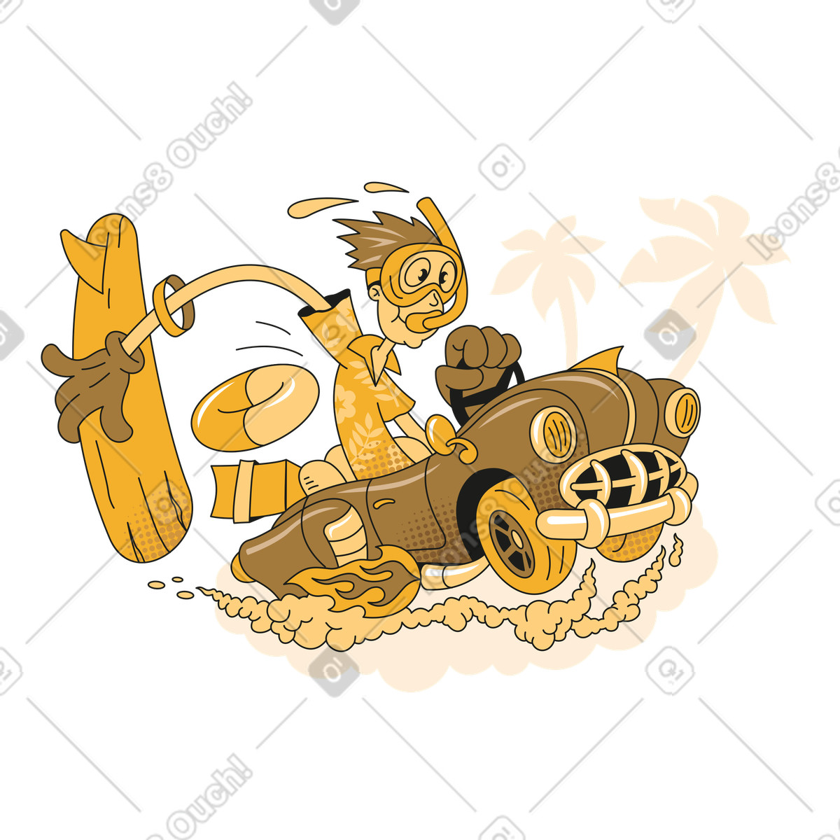 Uomo che va in vacanza macchina illustrazione stile Rubber scarica PNG, SVG