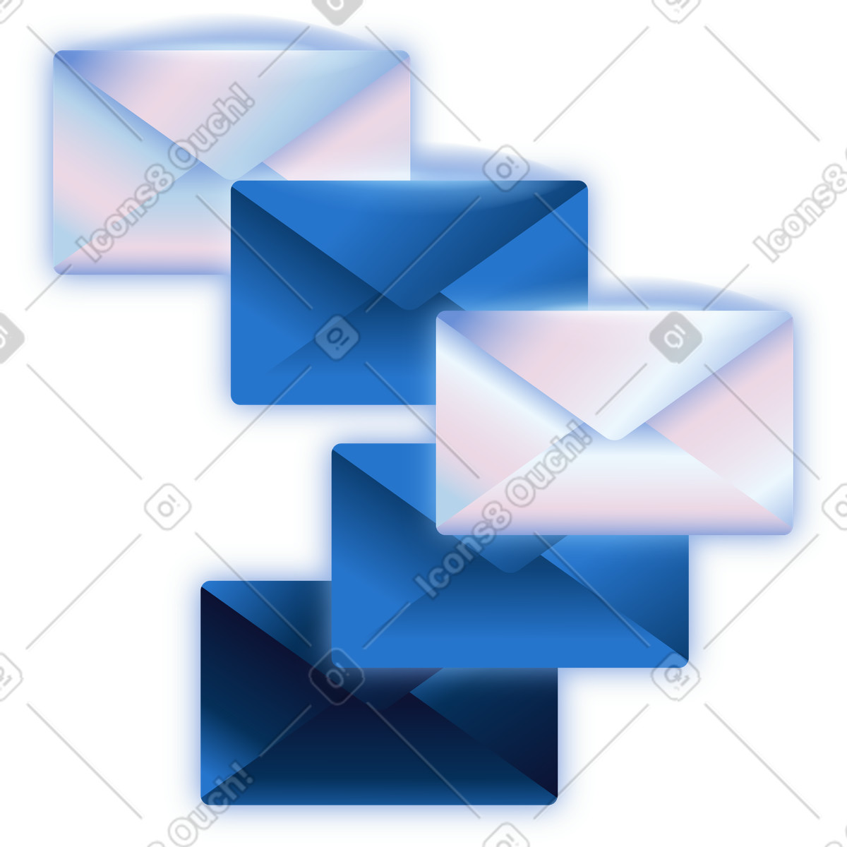 Ilustração de Email envelopes representing digital messages and online communication exchange concept em no estilo Dimension para baixar em PNG, SVG