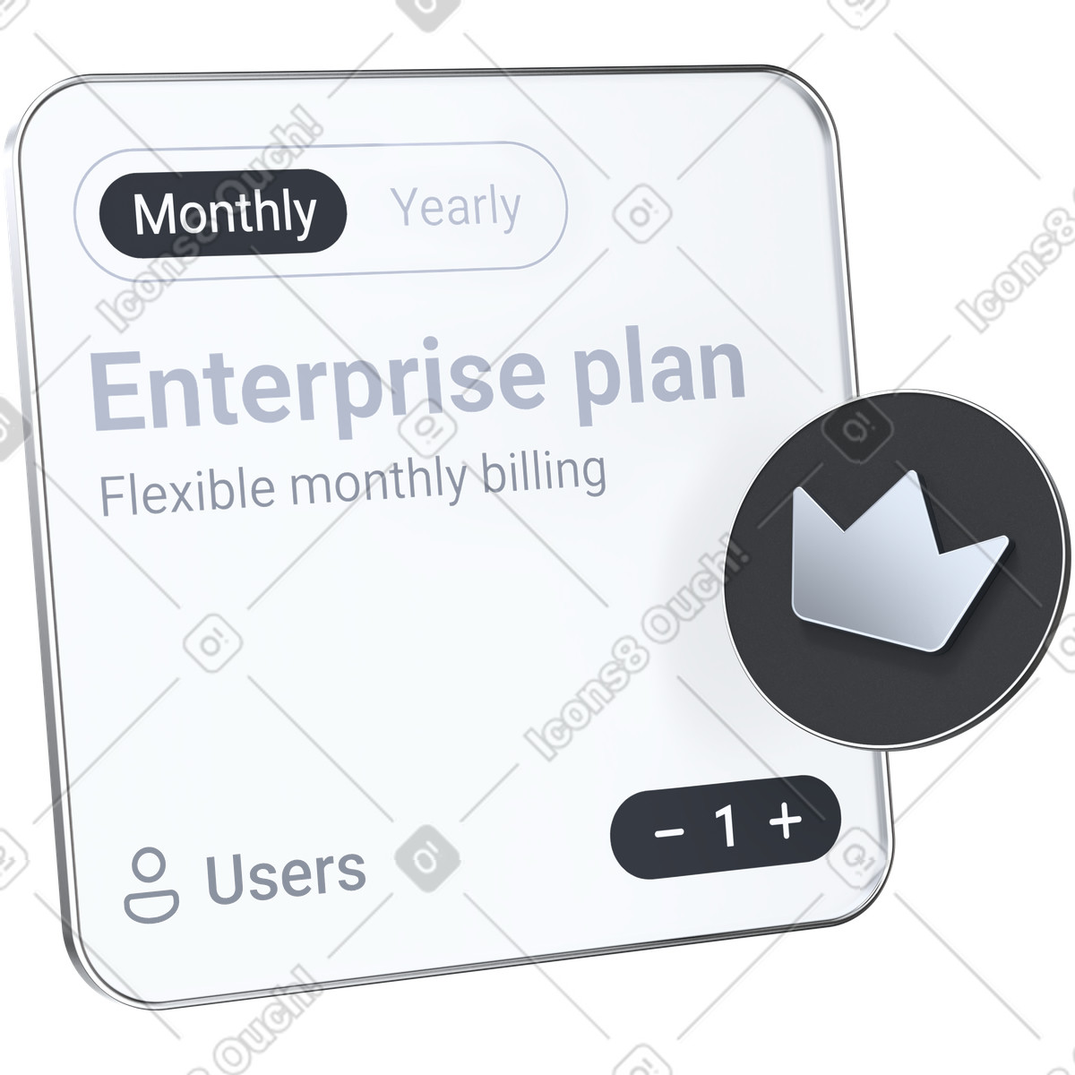 下载 3D Pro 风格的 Pricing card for enterprise plan with flexible monthly billing option 插画，支持 PNG、SVG 格式