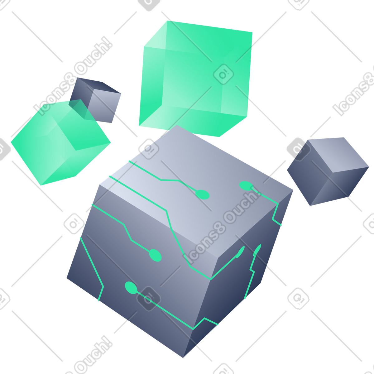 Digital cubes or blockchain components illustration in PNG, SVG