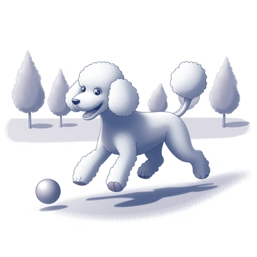 A playful poodle chasing a red ball in a sunny park