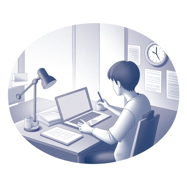 A student attentively participating in an online class, taking notes at their desk.