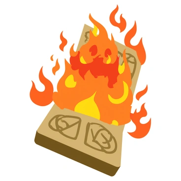 A fiery elemental being with orange and red hues emerges from a detailed hearthstone card. The elemental features bright, flickering flames that dance around its form, creating a vivid and dynamic appearance. The hearthstone card has intricate designs, showcasing magical symbols and textures. Surrounding the elemental, flames leap and swirl, enhancing the sense of movement and energy in the scene. The background is filled with additional flickers of flame, adding to the dramatic effect of the elemental's emergence.