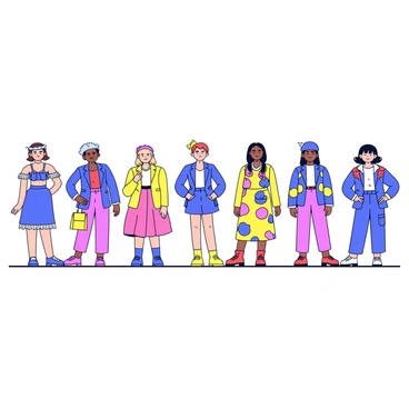 A horizontal timeline showcasing the evolution of fashion styles from the 1920s to the 2020s. Each decade is represented by a distinct outfit. For the 1920s, a flapper dress with fringe details, accessorized with a pearl necklace and a headband. The 1930s features a vintage evening gown with a fitted silhouette and elegant gloves. In the 1940s, a tailored suit with a pencil skirt and matching hat is displayed. The 1950s highlights a classic poodle skirt paired with a fitted top. The 1960s showcases a colorful mod dress with bold patterns and go-go boots. For the 1970s, a bohemian-style maxi dress with wide sleeves and a flower crown is included. The 1980s features a vibrant, oversized blazer with shoulder pads and colorful accessories. The 1990s includes a grunge-inspired outfit with a flannel shirt and ripped jeans. Finally, the 2020s presents a modern casual look with a hoodie and joggers. Each outfit is clearly labeled with the respective decade.