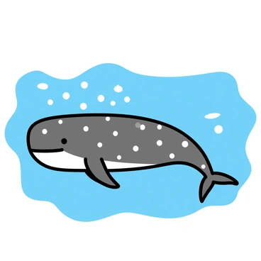 A large whale swimming in the ocean. The whale features a unique skin pattern consisting of numerous white dots scattered across a deep blue background. Bubbles trail behind the whale as it glides gracefully through the water. Sunlight filters down from the surface, creating a shimmering effect around the whale. Small fish can be seen swimming nearby, adding to the vibrant underwater scene.
