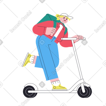 Food deliverywoman riding a scooter animated illustration in GIF, Lottie (JSON), AE