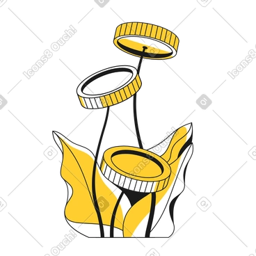 Money flowers with leaves animated illustration in GIF, Lottie (JSON), AE
