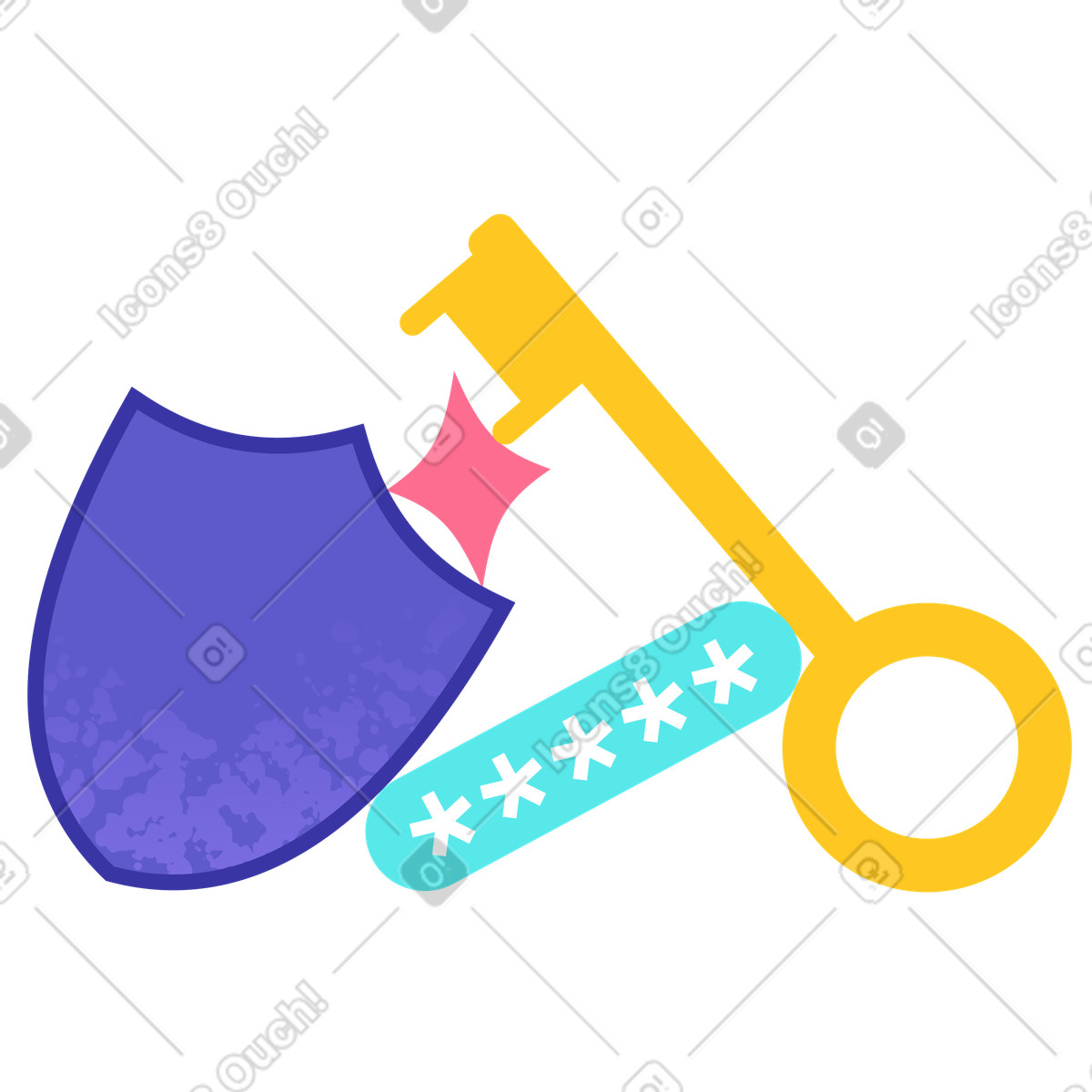 Password field and key with shield, Online account safety and access control illustration in PNG, SVG