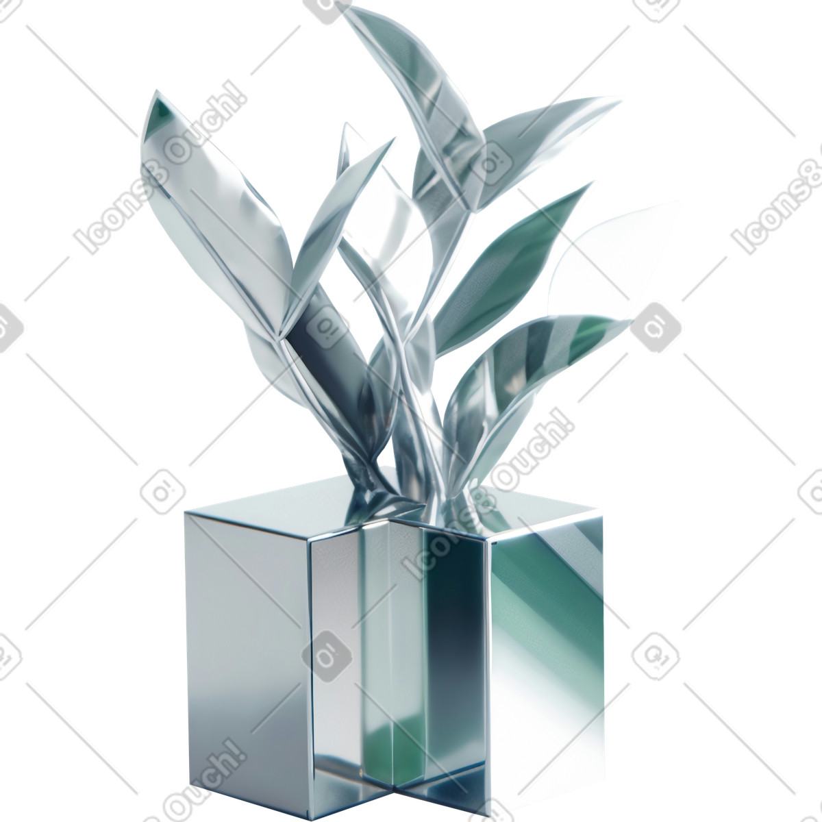 Abstrakte blumenskulptur aus metall-Illustration im 3D Construction-Stil als Download in PNG, SVG