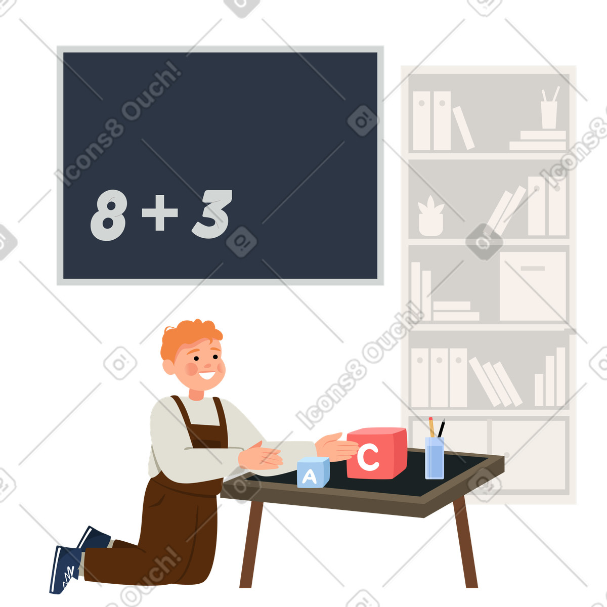 Ilustración Kid se está preparando para la escuela en estilo Lagom a descargar en PNG y SVG