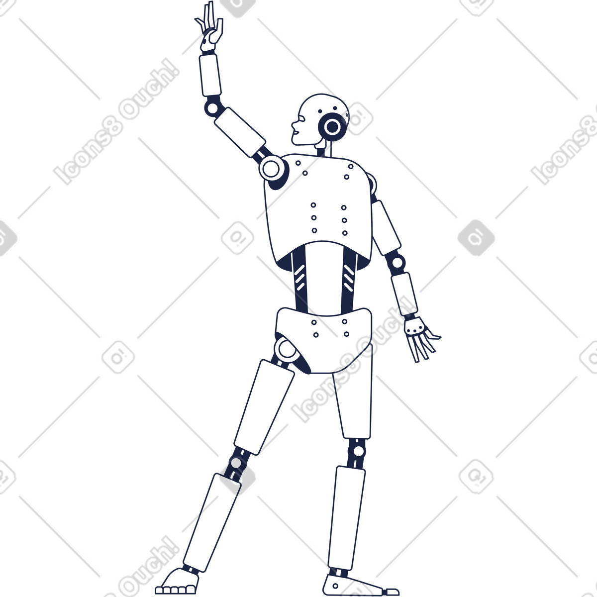 Android robot raises his hand and gives five illustration in Urban Line style download in PNG, SVG