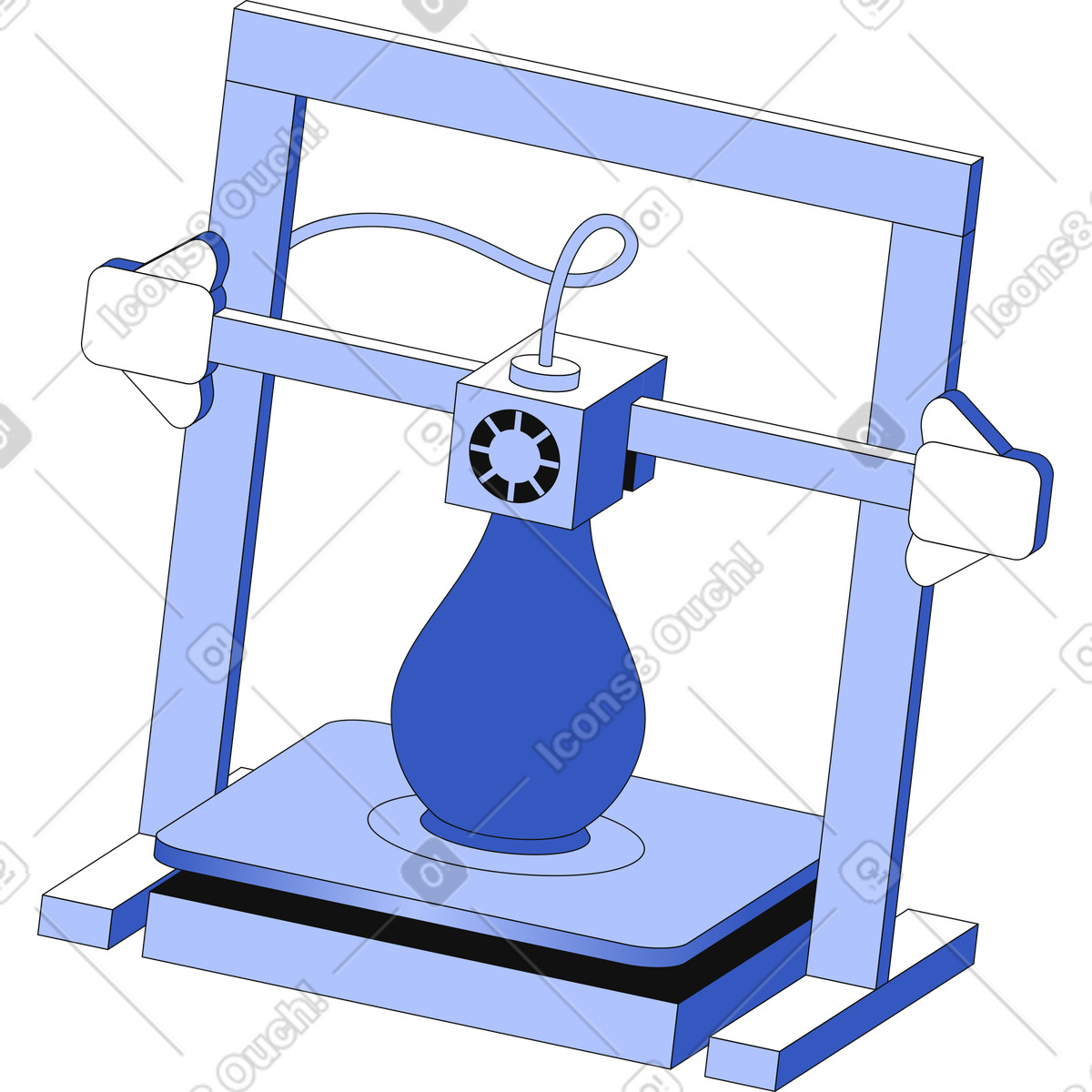 Illustration Imprimante 3d imprimant un vase dans le style Techny à télécharger aux formats PNG, SVG
