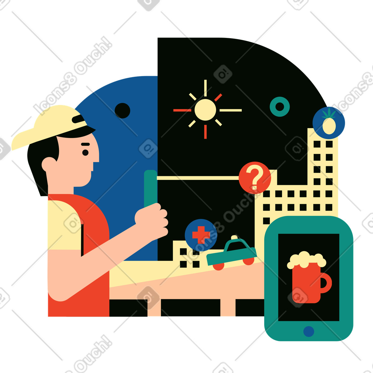 Augmented reality mit mann auf der suche nach einer bar-Illustration im Polar-Stil als Download in PNG, SVG