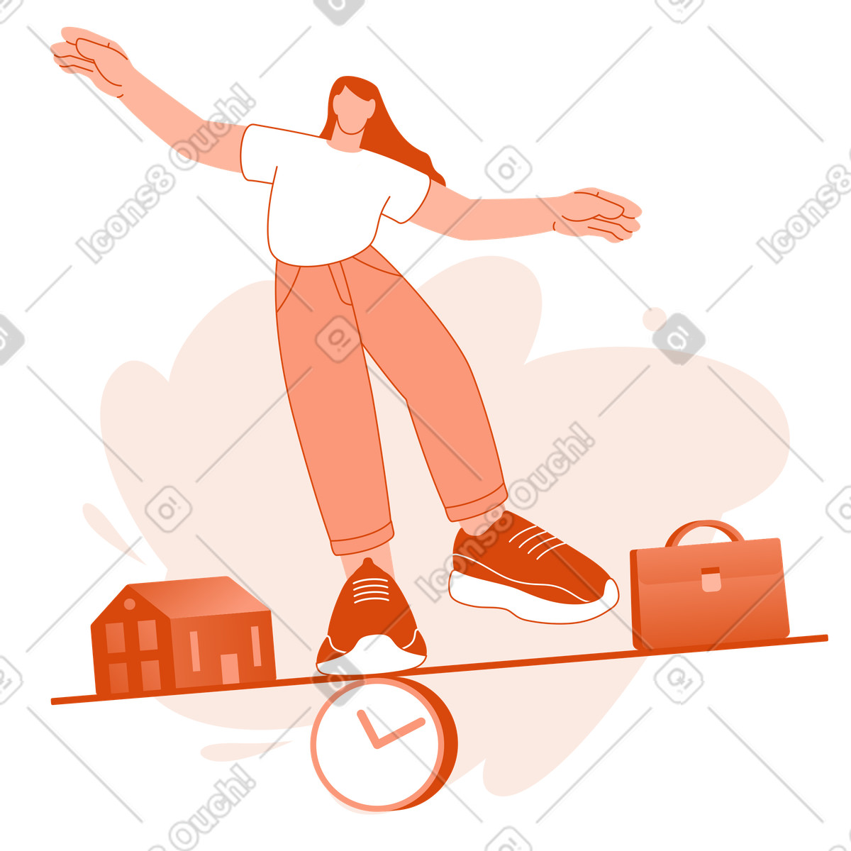 Navigating between job and personal life, Healthy work-life integration-Illustration im Orange-Stil als Download in PNG, SVG