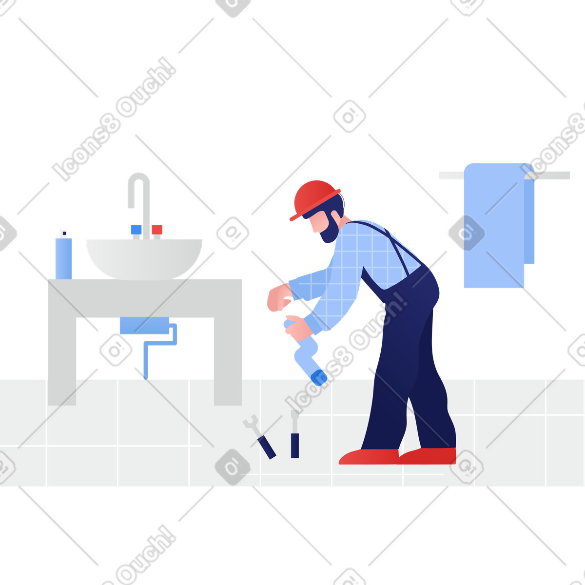 Plumber with tools repairing a pipe illustration Repair clipart graphics vector images