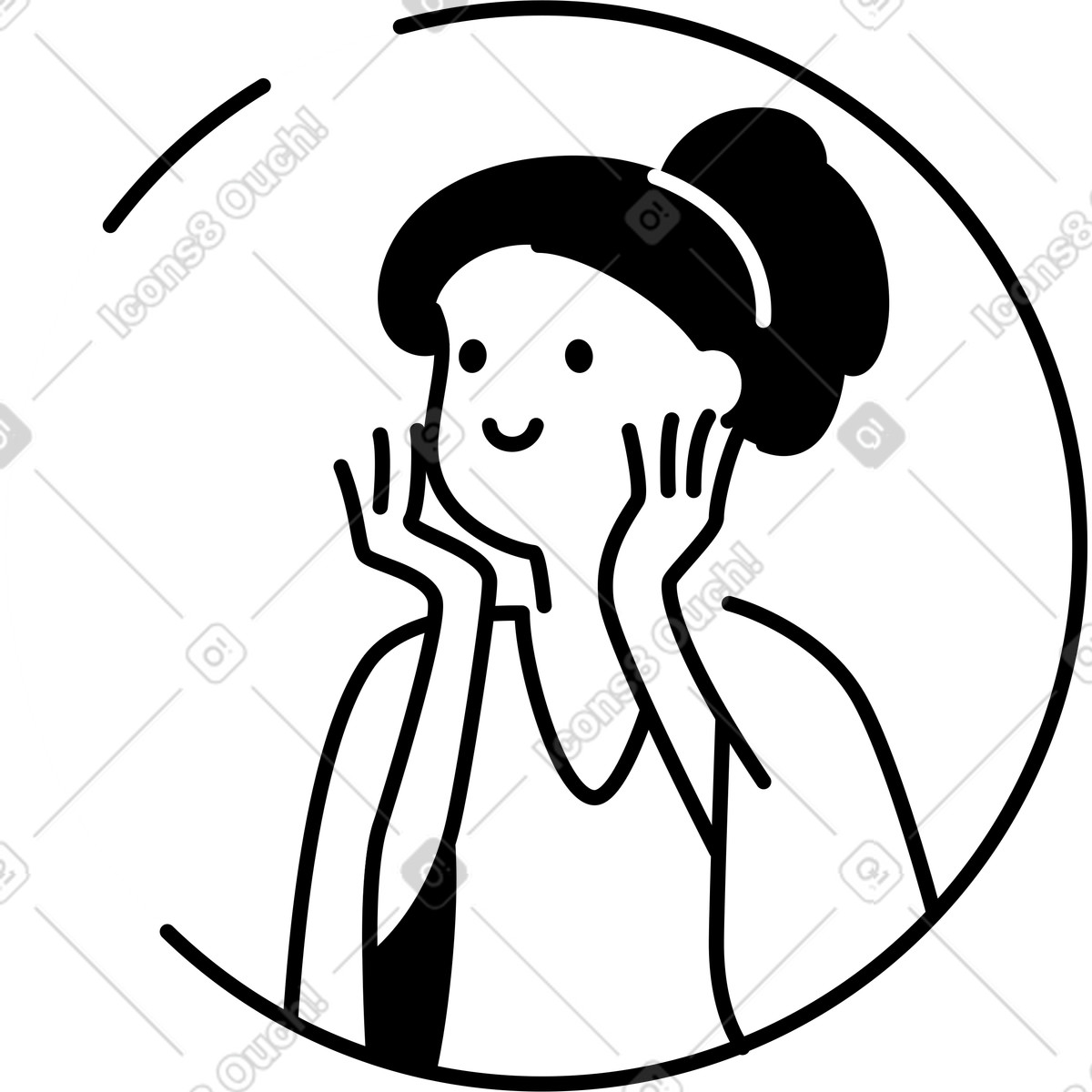 Иллюстрация Woman touching cheeks smiling proudly after successful skincare routine в стиле Notion Line Art — скачать в форматах PNG, SVG