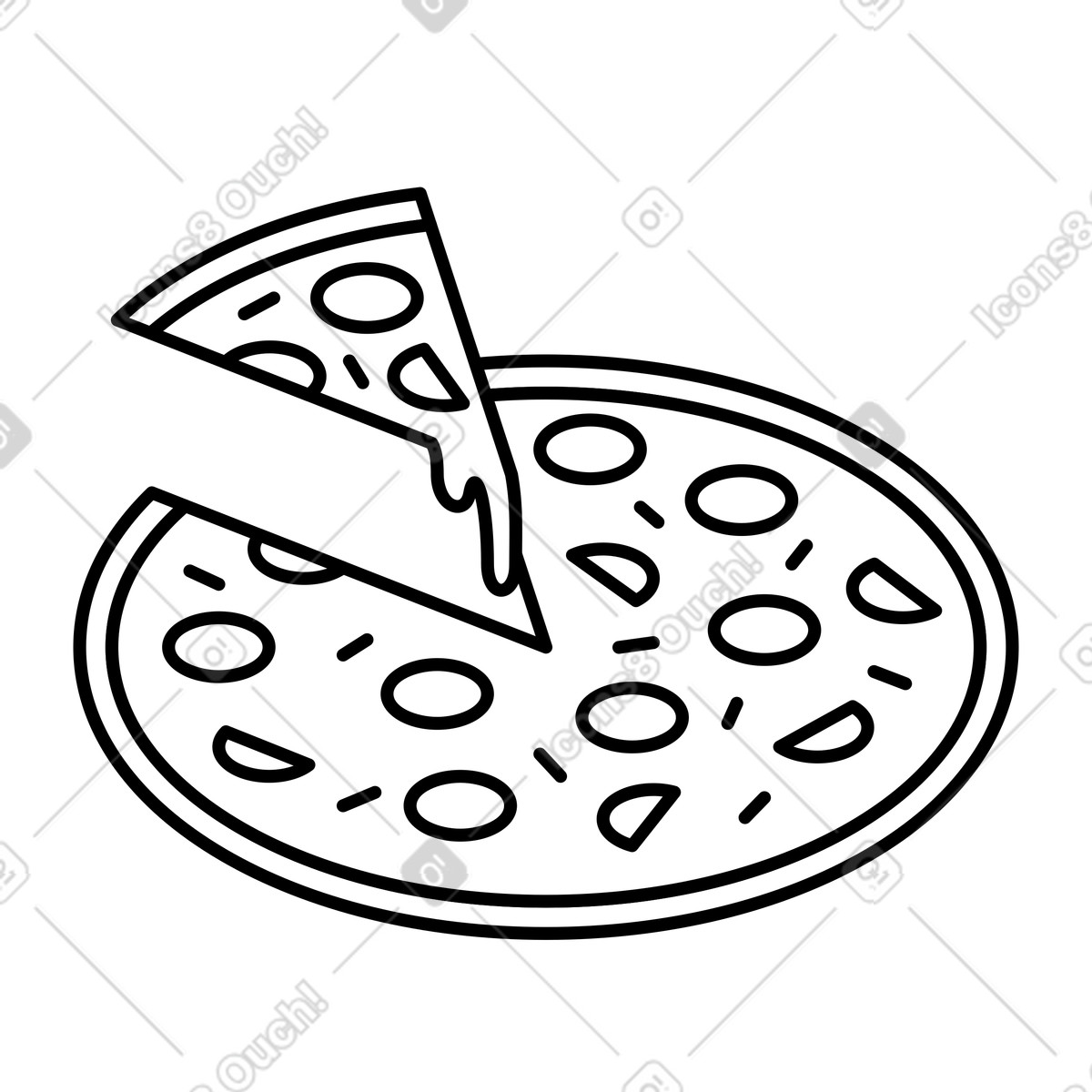 Fast food pizza with pepperoni topping and cheesy slice illustrazione in stile Notion Line Art scarica in PNG, SVG