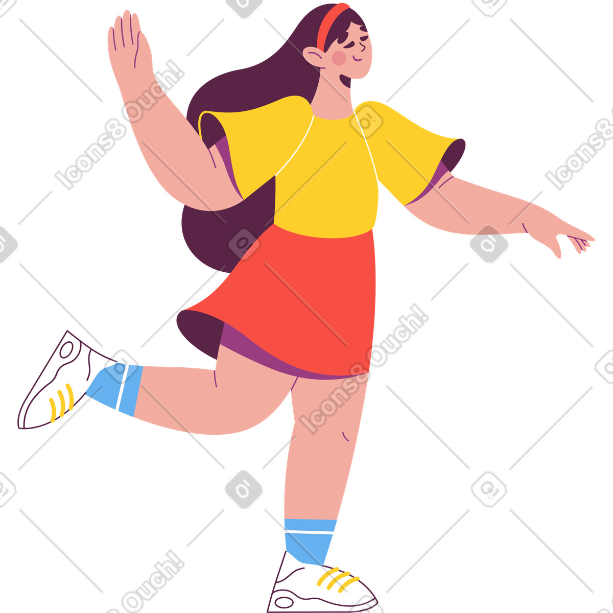 Illustration Fille heureuse a agité ses mains dans le style Sammy à télécharger aux formats PNG, SVG