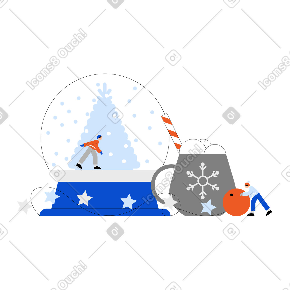 Ilustração de Holiday snow globe with hot beverage, Seasonal decor and cozy winter drink em no estilo Tiny para baixar em PNG, SVG