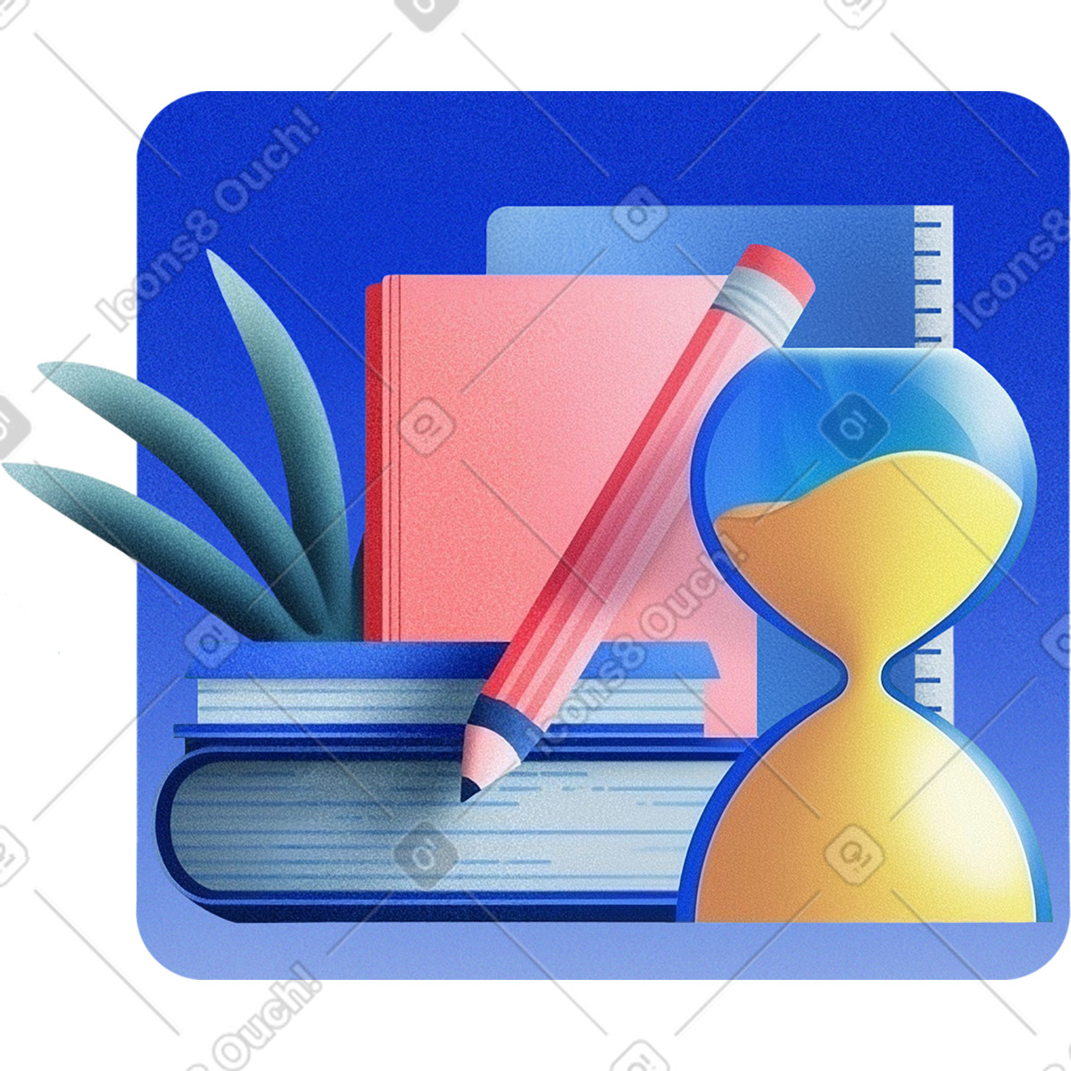 Hourglass with books and pencil illustration education clipart image for time management in studying