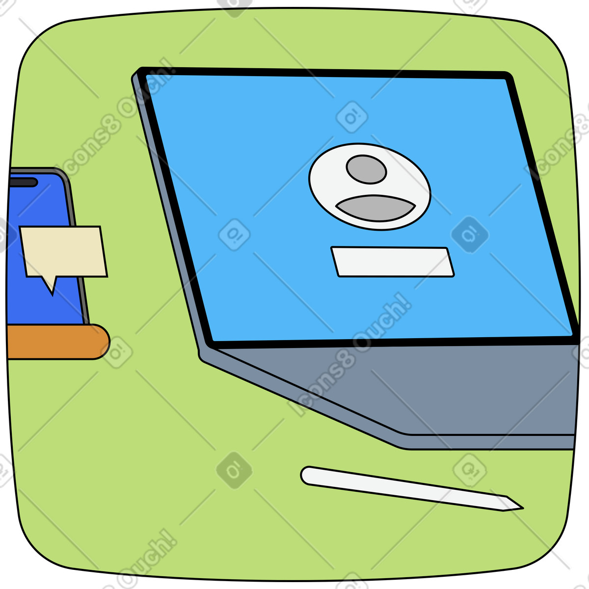 Icona del telefono e computer portatile illustrazione in stile Kindy scarica in PNG, SVG