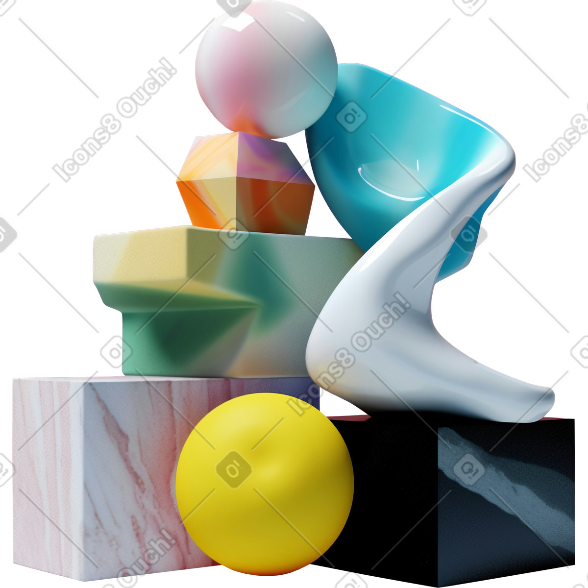 Illustration Abstrait différentes formes fluides dans le style 3D Construction à télécharger aux formats PNG, SVG