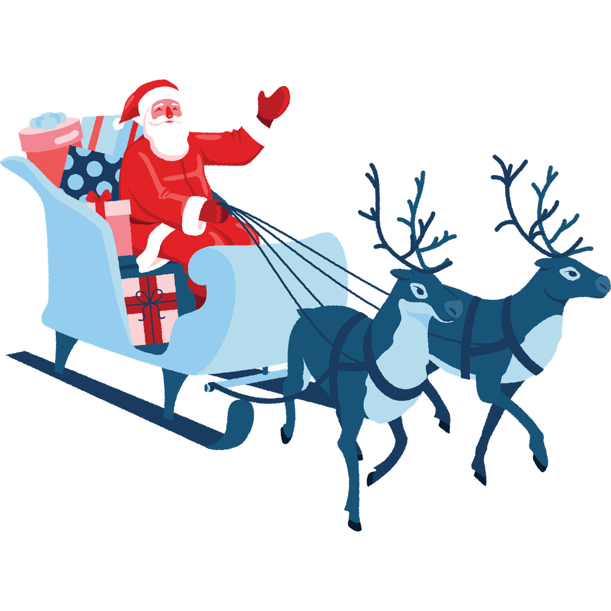 Santa in slitta con le renne illustrazione stile Cherry scarica PNG, SVG