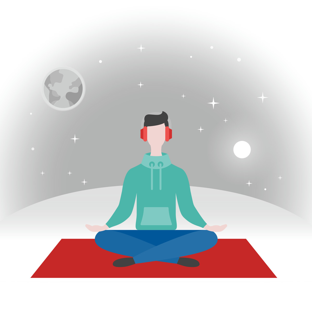 Fogg 스타일의 Man in headphones meditating space 일러스트레이션 PNG, SVG 다운로드