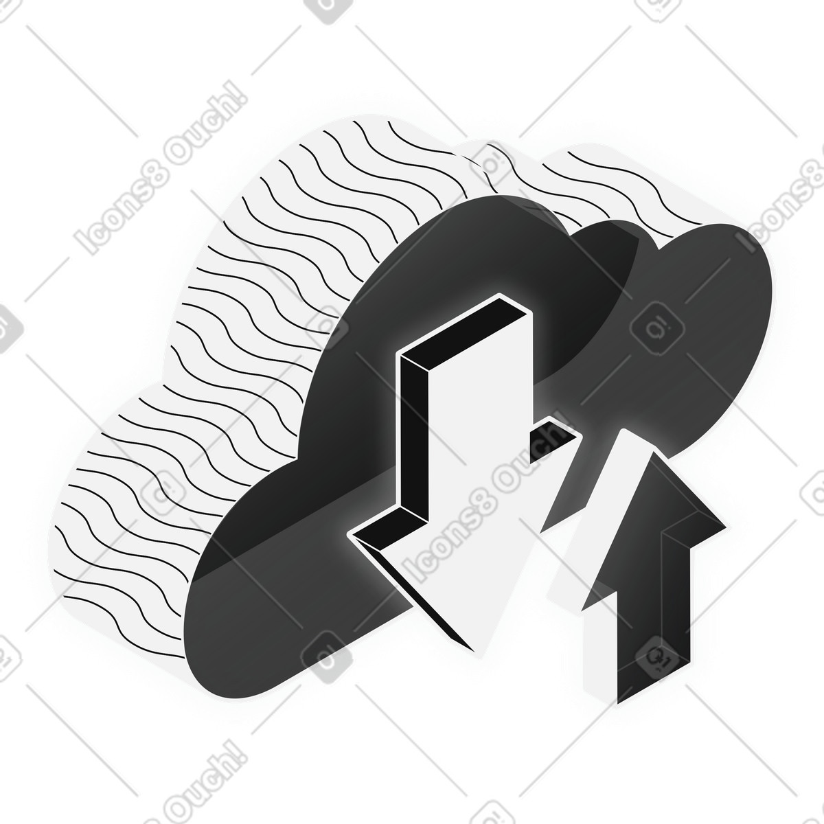 Up and down arrows in cloud icon, bidirectional file sync online storage illustration Inverse style download PNG, SVG