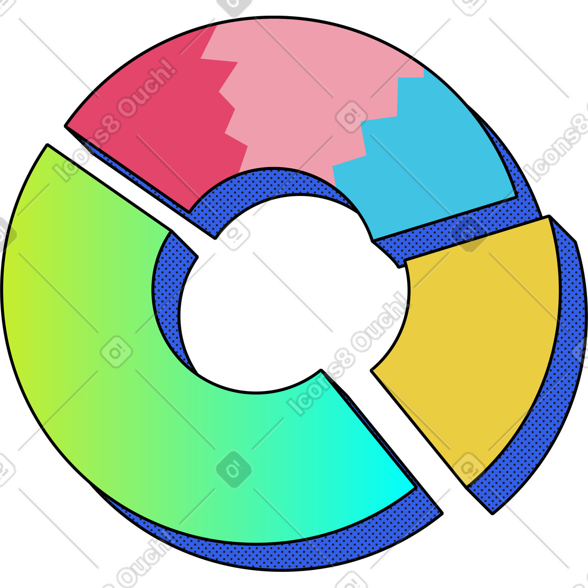 Kuchendiagramm-Illustration im Memphis-Stil als Download in PNG, SVG