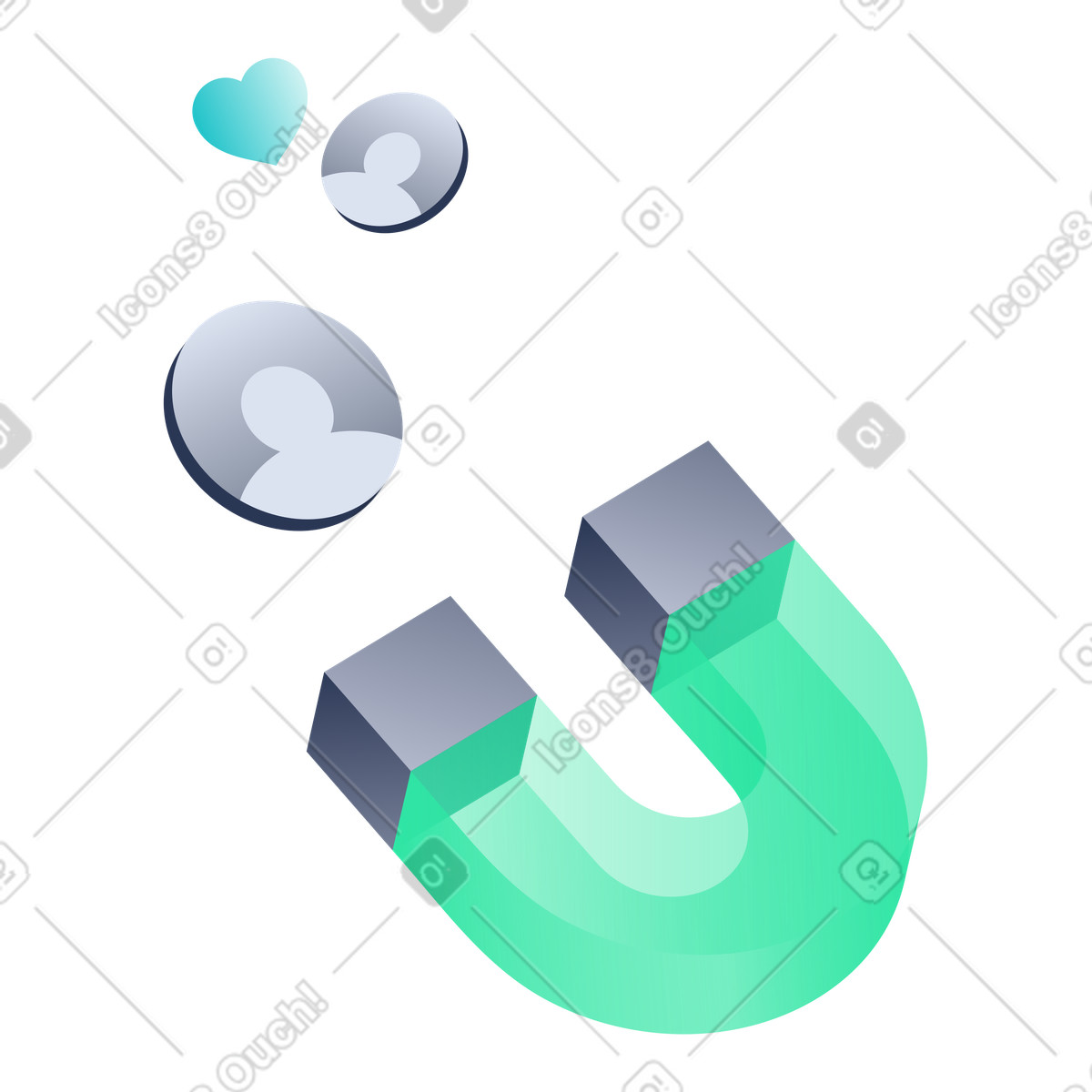 Un im&aacute;n que atrae usuarios, fomenta la participaci&oacute;n y retenci&oacute;n de la audiencia, la captaci&oacute;n de clientes y la creaci&oacute;n de comunidad. illustration in Lucent style download in PNG, SVG
