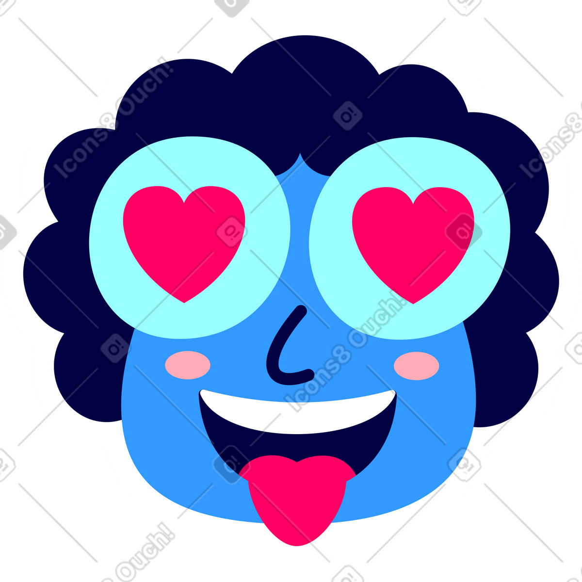 Kopf mit herzen in den augen animierte Illustration im Rondy Stickers-Stil als Download GIF, Lottie (JSON), AE