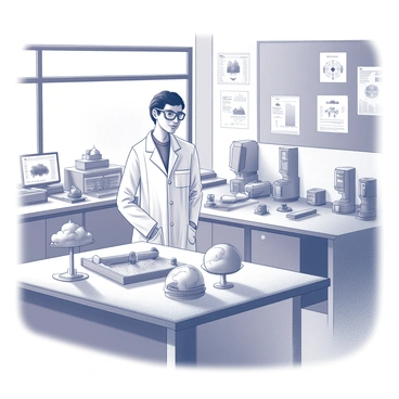 A scientist is standing in a laboratory filled with various weather models and instruments. The scientist is wearing a white lab coat and safety goggles. On the table in front of them, there are detailed three-dimensional models illustrating different weather systems, prominently featuring an "occluded front" model. The walls of the lab are lined with charts and graphs depicting atmospheric data. A large window allows natural light to illuminate the workspace, showcasing the intricate details of the models and equipment scattered around.