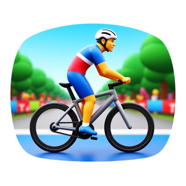 A duathlete in a racing outfit, wearing a helmet and cycling shoes, is dismounting from a sleek racing bike. The athlete is in motion, with one foot on the ground and the other about to step forward, transitioning to running. The background displays a vibrant outdoor setting with lush green trees and a clear blue sky. The scene captures the dynamic energy of the race, with colorful race markers and spectators cheering in the distance. The athlete's determination is evident on their face as they prepare for the running segment of the race.